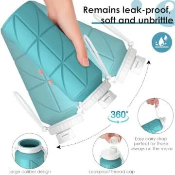 Popdigito 23oz Collapsible Silicone Water Bottle, BPA Free, Portable for Hiking, Travel, Camping, Yoga, Foldable, Leakproof, Lightweight, 690mL