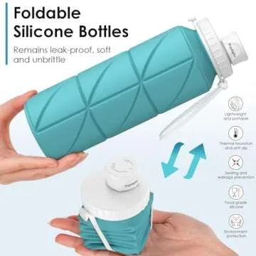 Popdigito 23oz Collapsible Silicone Water Bottle, BPA Free, Portable for Hiking, Travel, Camping, Yoga, Foldable, Leakproof, Lightweight, 690mL