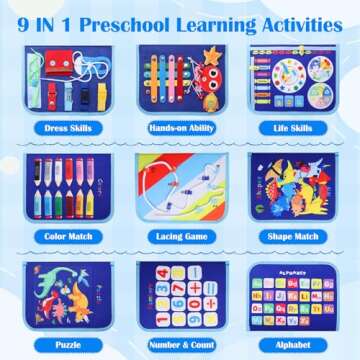 Busy Board, Montessori Toys for 1 2 3 4 Year Old Boy Birthday Gifts, Educational Sensory Toy for Lea...