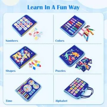 Busy Board, Montessori Toys for 1 2 3 4 Year Old Boy Birthday Gifts, Educational Sensory Toy for Learning Activities Fine Motor Skills, Road Trip Airplane Travel Toys for Toddlers Kids Age 1-3 2-4