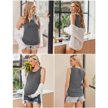 Ekouaer 3 Pack Nursint Tank Layers Maternity Comfy Tank Tops Sleeveless Breastfeeding Clothes Black+Grey+Peacock Blue M