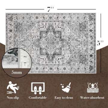 VFROO Area Rug 5x7 Living Room Rug Grey Vintage Washable Rug,Soft Non Slip Rug Low Pile Boho Printed...