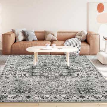 VFROO Area Rug 5x7 Living Room Rug Grey Vintage Washable Rug,Soft Non Slip Rug Low Pile Boho Printed Carpet, Retro Rug for Bedroom Dining Room Indoor
