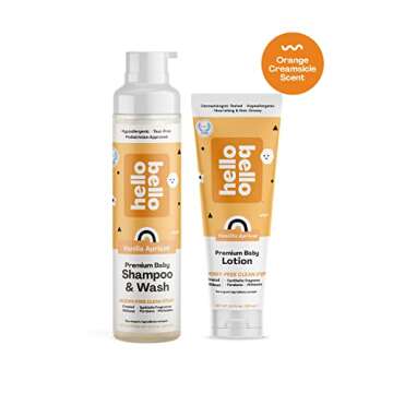 Hello Bello Vanilla Apricot Extra Gentle Shampoo & Body Wash | Tear-Free, Hypoallergenic and Pediatrician Tested, Plant Based Formula for Babies and Kids | 10 FL Oz