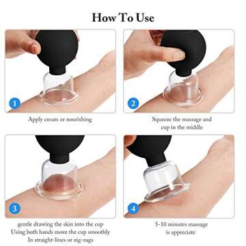 4 Pieces Glass Cupping Set Glass Silicone Cupping Cups Massage Vacuum Suction Cupping Cups for Body Face Leg Arm Back Shoulder Muscle and Joint Pain (Black)