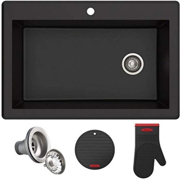 KRAUS Forteza 33-Inch Drop In/Undermount Single Bowl Granite Kitchen Sink in Black, KGD-54BLACK