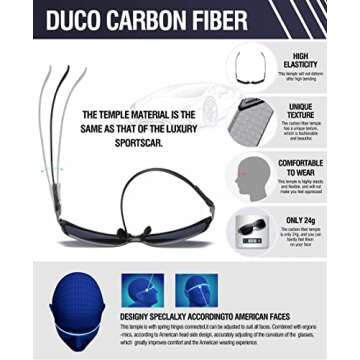 DUCO Square Polarized Sunglasses for Men LightWeight Carbon Fiber UV400 Protection Sun Glasses 8206