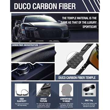 DUCO Square Polarized Sunglasses for Men LightWeight Carbon Fiber UV400 Protection Sun Glasses 8206