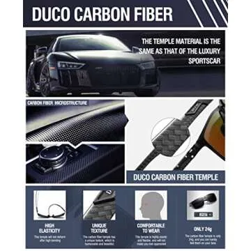 DUCO Square Polarized Sunglasses for Men LightWeight Carbon Fiber UV400 Protection Sun Glasses 8206