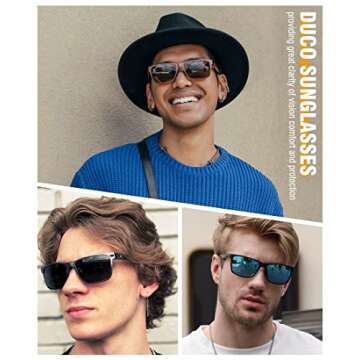 DUCO Square Polarized Sunglasses for Men LightWeight Carbon Fiber UV400 Protection Sun Glasses 8206