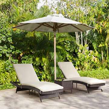 Pamapic Patio Chaise Lounge Set 3 Pieces with Adjustable Backrest and Removable Cushion, Outdoor Poo...
