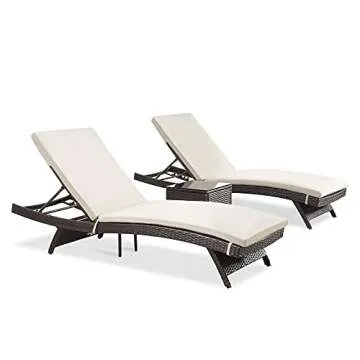 Pamapic Patio Chaise Lounge Set 3 Pieces with Adjustable Backrest and Removable Cushion, Outdoor Pool Chair for Patio Poolside Backyard Porch