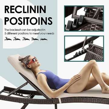 Pamapic Patio Chaise Lounge Set 3 Pieces with Adjustable Backrest and Removable Cushion, Outdoor Pool Chair for Patio Poolside Backyard Porch