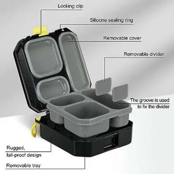 wiwens Bento Lunch Box for Kids with 12oz Soup Thermo Leak-Proof Lunch Food Container with 5 Compart...