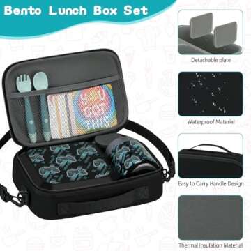 wiwens Bento Lunch Box for Kids with 12oz Soup Thermo Leak-Proof Lunch Food Container with 5 Compartment Thermo Hot Food Jar and Insulated Lunch Bag for Kid Toddler Girls Boys to School