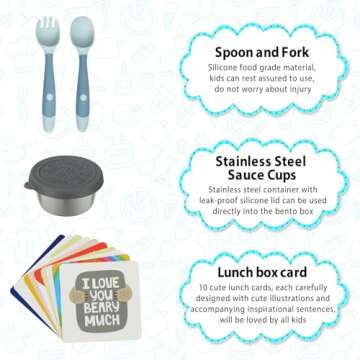 wiwens Bento Lunch Box for Kids with 12oz Soup Thermo Leak-Proof Lunch Food Container with 5 Compartment Thermo Hot Food Jar and Insulated Lunch Bag for Kid Toddler Girls Boys to School