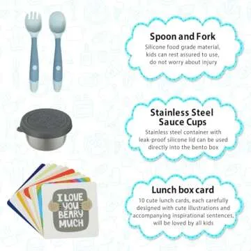 wiwens Bento Lunch Box for Kids with 12oz Soup Thermo Leak-Proof Lunch Food Container with 5 Compartment Thermo Hot Food Jar and Insulated Lunch Bag for Kid Toddler Girls Boys to School