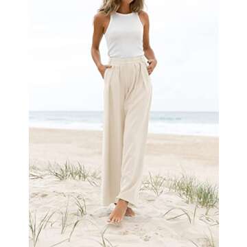 Kocowoo Women's High Waist Casual Wide Leg Palazzo Pants, Dress Pants for Women, Work Pants with Pockets for Women Office. Light Apricot