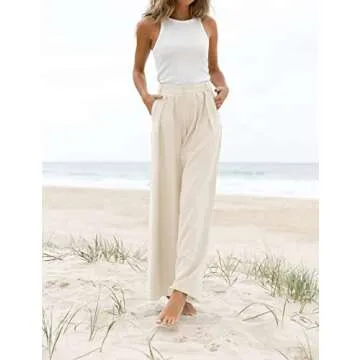 Kocowoo Women's High Waist Casual Wide Leg Palazzo Pants, Dress Pants for Women, Work Pants with Pockets for Women Office. Light Apricot