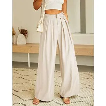 Kocowoo Women's High Waist Casual Wide Leg Palazzo Pants, Dress Pants for Women, Work Pants with Pockets for Women Office. Light Apricot