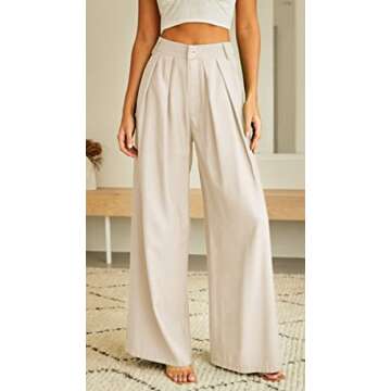 Kocowoo Women's High Waist Casual Wide Leg Palazzo Pants, Dress Pants for Women, Work Pants with Pockets for Women Office. Light Apricot