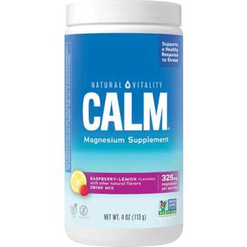 Natural Vitality Calm, Magnesium Citrate Supplement, Anti-Stress Drink Mix Powder, Gluten Free, Vegan, & Non-GMO, Raspberry Lemon, 4 oz