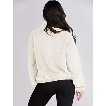 ANRABESS Womens Fleece Jacket Casual Long Sleeve Cropped Sherpa Button Down Fuzzy Warm Coats Fall Outwear With Pockets Beige Large