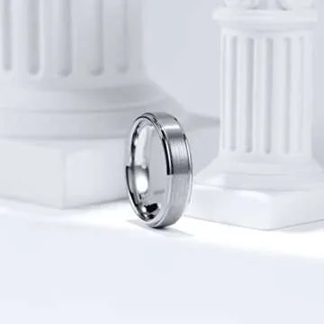 King Will BASIC 6mm Mens Titanium Wedding Ring Brushed Finished Wedding Band Comfort Fit Stepped Edg...