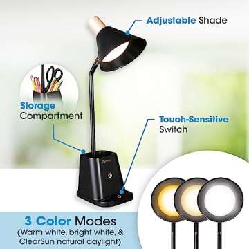 OttLite Merge LED Desk Lamp - Wireless Charging & Eye Comfort