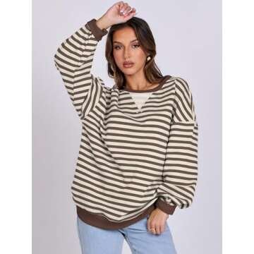 ANRABESS Striped Oversized Sweatshirt for Women
