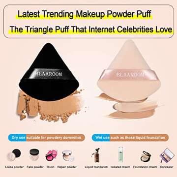 BLAAROOM 6 Pieces Powder Puff Face Makeup Velour Soft Triangle Powder Puffs - for Loose Powder Mineral Powder Body Powder Wet Dry Cosmetic Foundation Sponge Makeup Tool - Black & Nude
