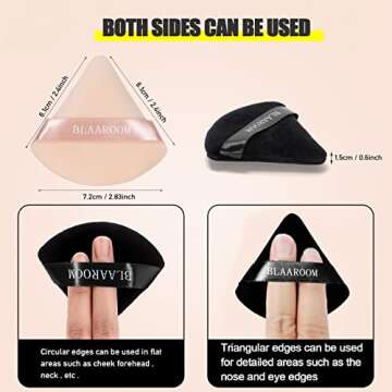 BLAAROOM 6 Pieces Powder Puff Face Makeup Velour Soft Triangle Powder Puffs - for Loose Powder Mineral Powder Body Powder Wet Dry Cosmetic Foundation Sponge Makeup Tool - Black & Nude