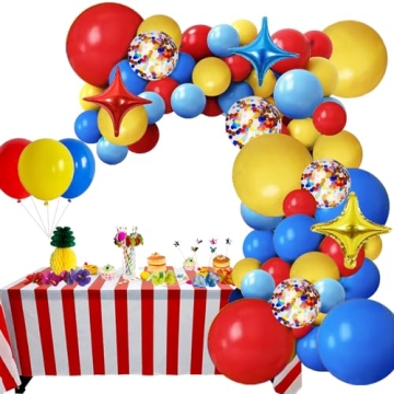 Carnival Circus Balloons Arch Garland Kit,Red Blue Yellow Confetti Balloons Primary Color Balloons f...