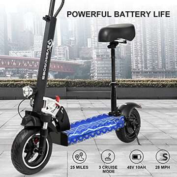 EVERCROSS H7 Commuting Electric Scooter, Folding Electric Scooter with Seat and 800W Motor, Top Speed 45km/h and 60km Electric Scooter, Adult Scooter with 10'' Solid Off-Road Tires