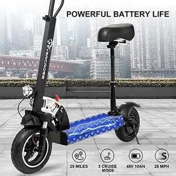 EVERCROSS H7 Commuting Electric Scooter, Folding Electric Scooter with Seat and 800W Motor, Top Speed 45km/h and 60km Electric Scooter, Adult Scooter with 10'' Solid Off-Road Tires