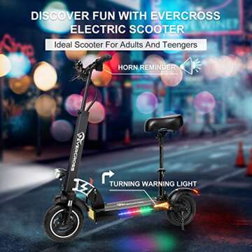 EVERCROSS H7 Commuting Electric Scooter, Folding Electric Scooter with Seat and 800W Motor, Top Speed 45km/h and 60km Electric Scooter, Adult Scooter with 10'' Solid Off-Road Tires
