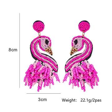 Handmade Flamingo Lobster Beaded Drop Dangle Earrings Beads Tassel Alpaca for Women Cute Animal Chri...