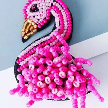 Handmade Flamingo Lobster Beaded Drop Dangle Earrings Beads Tassel Alpaca for Women Cute Animal Christmas Xmas New Year Party Jewelry-Flamingo A