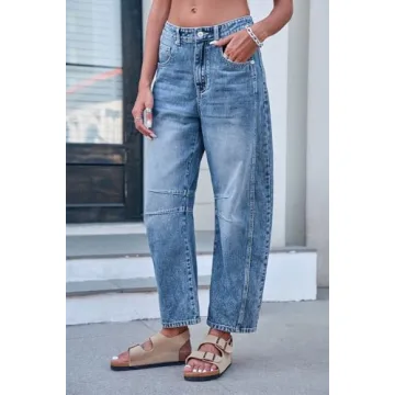 Stylish GREAIDEA Mid Rise Barrel Wide Leg Jeans for Women
