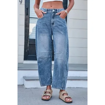 Stylish GREAIDEA Mid Rise Barrel Wide Leg Jeans for Women
