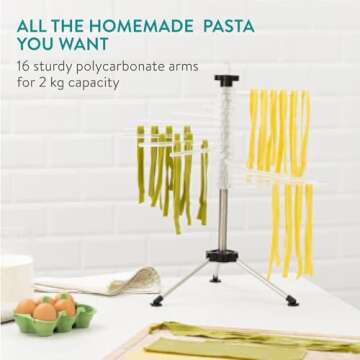 Navaris Collapsible Pasta Drying Rack - Tall Compact Spaghetti Noodle Stand with 16 Plastic Rods - Fresh Pasta Making Accessories - up to 2 kg (4.5 lbs) - Clear