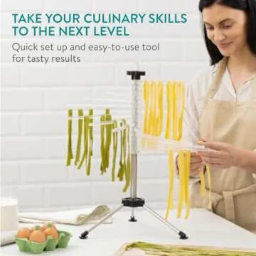 Navaris Collapsible Pasta Drying Rack - Tall Compact Spaghetti Noodle Stand with 16 Plastic Rods - Fresh Pasta Making Accessories - up to 2 kg (4.5 lbs) - Clear