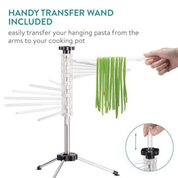 Navaris Collapsible Pasta Drying Rack - Tall Compact Spaghetti Noodle Stand with 16 Plastic Rods - Fresh Pasta Making Accessories - up to 2 kg (4.5 lbs) - Clear