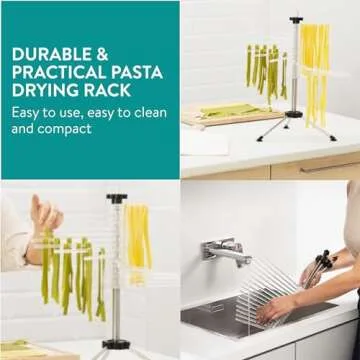 Navaris Collapsible Pasta Drying Rack - Tall Compact Spaghetti Noodle Stand with 16 Plastic Rods - Fresh Pasta Making Accessories - up to 2 kg (4.5 lbs) - Clear