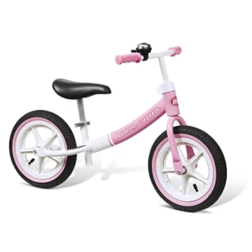 Radio Flyer Air Ride Balance Bike - Perfect First Bike for Toddlers Ages 1.5-5 in Pink and White