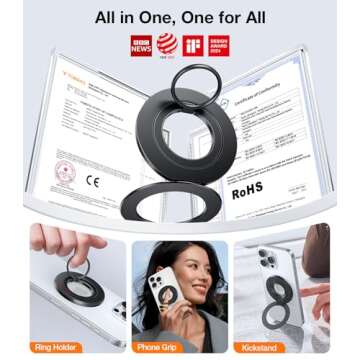 TORRAS 2025 Newest Thin Fit for MagSafe Phone Grip Ring Holder [Dual-Ring] Compatible with Popsocket...
