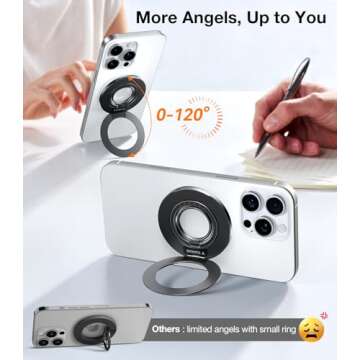 TORRAS 2025 Newest Thin Fit for MagSafe Phone Grip Ring Holder [Dual-Ring] Compatible with Popsocket MagSafe Kickstand Magnetic for iPhone 16/15/14/13/12/11 Samsung, Google Accessories, Black