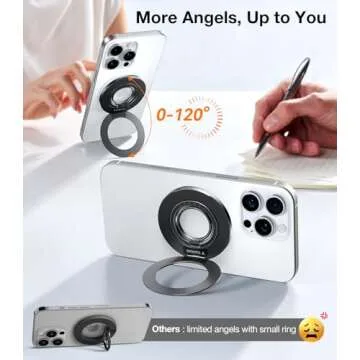 TORRAS 2025 Newest Thin Fit for MagSafe Phone Grip Ring Holder [Dual-Ring] Compatible with Popsocket MagSafe Kickstand Magnetic for iPhone 16/15/14/13/12/11 Samsung, Google Accessories, Black