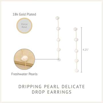 Ettika Gold Earrings For Women. Pearl Earrings, Dripping with White Pearls Delicate Drop Earrings. Jewelry, 18k Gold Plated