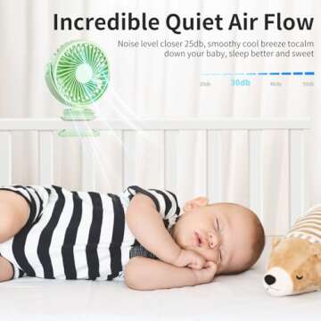 BDXXJ Portable Clip on Fan, 360° Rotate Battery Operated Stroller Fan, 3 Speed Quiet Mini Personal Desk Fan, USB Rechargeable Clooing Fan for Outdoor Camping Golf Cart Stroller Home Office Green